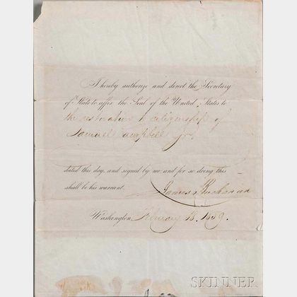 Buchanan, James (1791-1868) Document Signed, 18 February 1859.