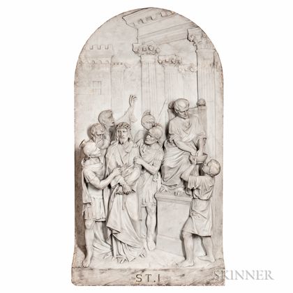 Set of Fourteen Carrara Marble Stations of the Cross Plaques