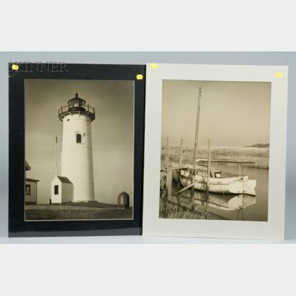 Robert D. Wild (American, 1918-1982) Two New England Coastal Views: Sailboat in Rock Harbor, Massachusetts