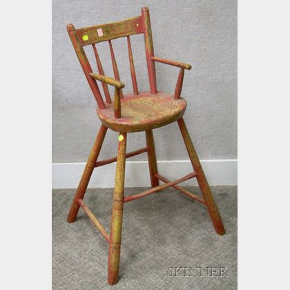 Childs Red-painted Windsor Rod-back High Chair. 