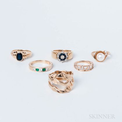 Six 14kt Gold Rings