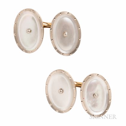 Edwardian Larter & Sons 14kt Gold and Mother-of-pearl Cuff Links