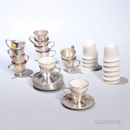International Sterling Silver and Lenox Porcelain Monogrammed Demitasse Set