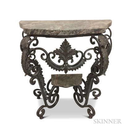 French-style Marble-top Wrought Iron Console Table