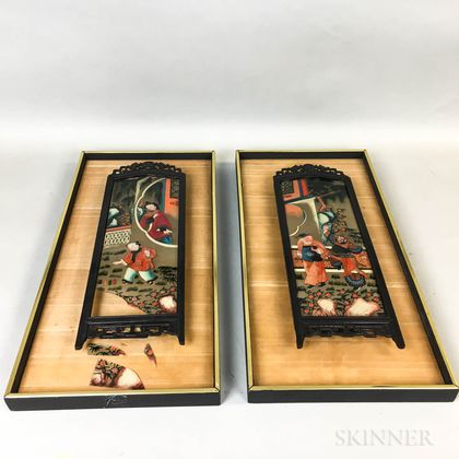 Pair of Framed Chinese Reverse-painted Screen Panels