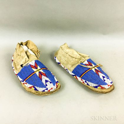 Pair of Plains Beaded Hide Moccasins