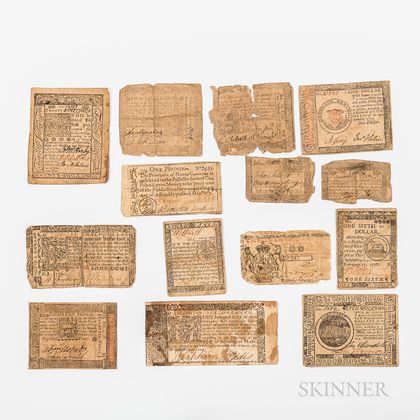 Fourteen Pieces of Continental and Colonial Currency