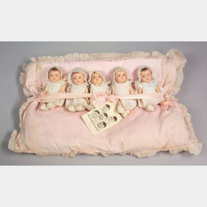 Madame Alexander Dionne Quintuplet Babies on Original Pillow-bed