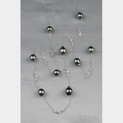 14kt White Gold, Tahitian Pearl, and Diamond Necklace