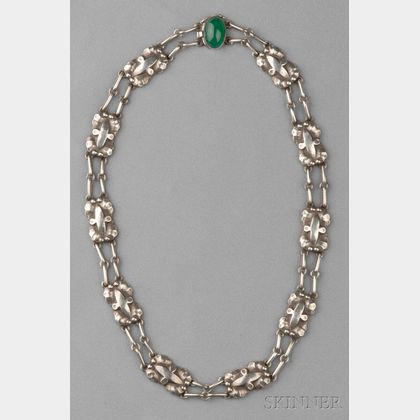 Sterling Silver and Green Onyx Necklace, George Jensen