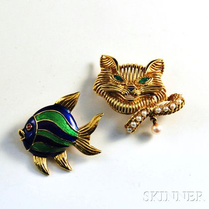 Two 18kt Gold Animal Brooches