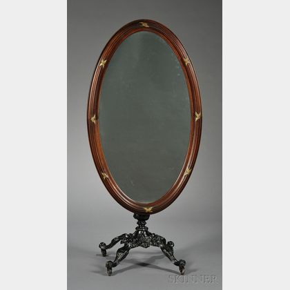 Victorian Walnut and Wrought-iron Cheval Glass