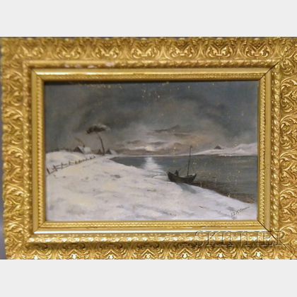 19th/20th Century American School Oil on Canvas Winter Night Scene