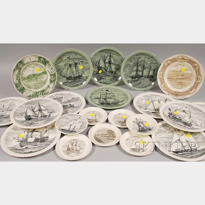 Twenty-one Wedgwood Sailing Ship-decorated Ceramic Plates and Platters