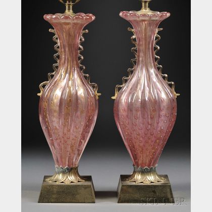 Pair of Venetian Glass Lamp Bases