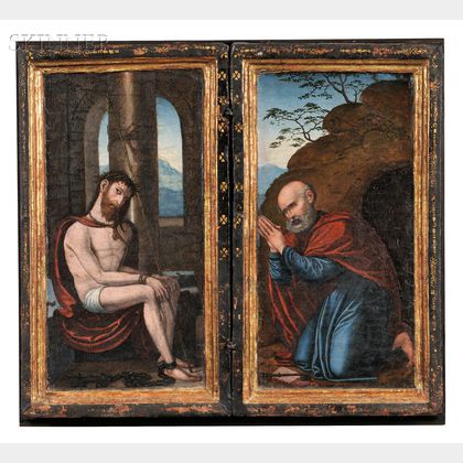 Flemish School, 16th Century Devotional Diptych: Christ with the Symbols of the Passion