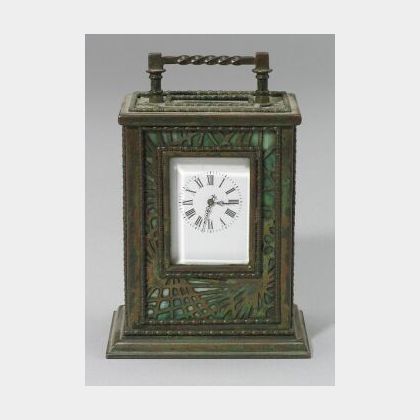Small Tiffany Studios &#34;Pine Cone&#34; Pattern Carriage Timepiece