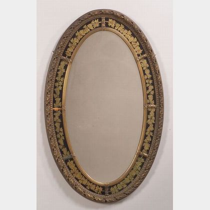 Victorian Giltwood and Verre Eglomise-mounted Oval Mirror