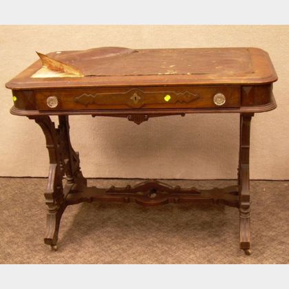 Victorian Renaissance Revival Walnut and Burl Veneer One-Drawer Library Table
