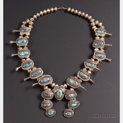 Southwest Silver and Turquoise Squash Blossom Necklace