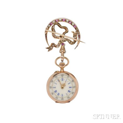 Antique Ruby and Diamond Open-face Pendant Watch