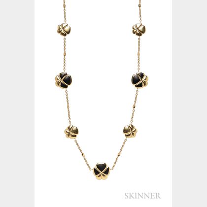 18kt Gold and Black Jade Flower Necklace, Ambrosi