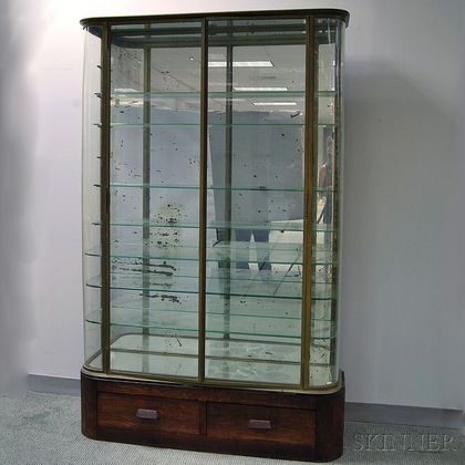 Brass and Glass Two-piece Display Cabinet