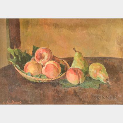 Odette des Garets (French, 20th Century) Still Life with Peaches and Pears
