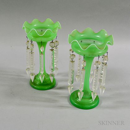 Pair of Celadon Glass Lusters