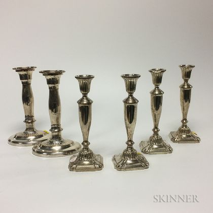 Four Towle Sterling Silver Weighted Candlesticks and a Pair of Silver-plated Candlesticks
