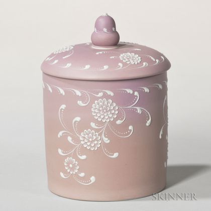 Wedgwood Harry Barnard Decorated Lilac Jasper Dip Biscuit Jar and Cover