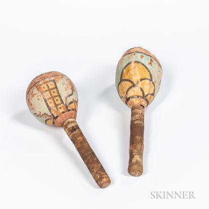 Two Southwest Polychrome Gourd Rattles