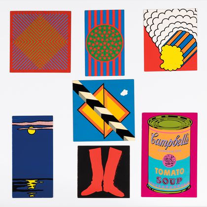 After Various Artists: Seven Greeting Cards from Banner: Richard Anuszkiewicz (American, 1930-2020),Untitled; Allan DArcangelo (Ameri 