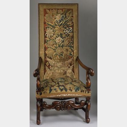 Baroque-style Tapestry Upholstered Walnut Armchair