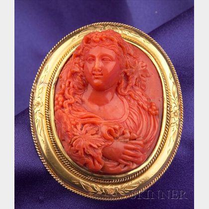 Coral cameo deals brooch