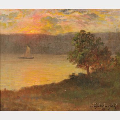 Bayard Henry Tyler (American, 1855-1931) Sailboat at Sunset