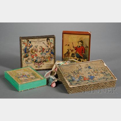 Four Victorian Lithographed Boxed Jigsaw Puzzles and Games