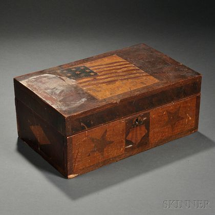 Patriotic Mahogany Veneer Inlaid Trinket Box