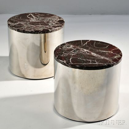 Pair of Low Modern Cylinder Tables 