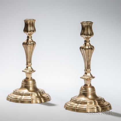 Pair of French Régence Brass Candlesticks