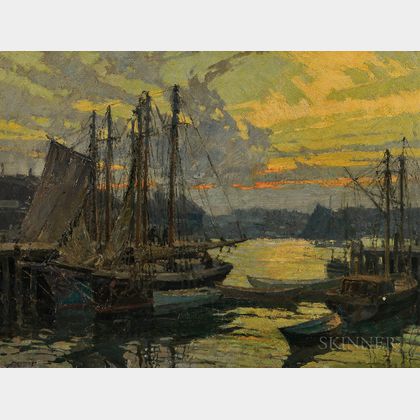 Frederick John Mulhaupt (American, 1871-1938) Harbor View at Sunset