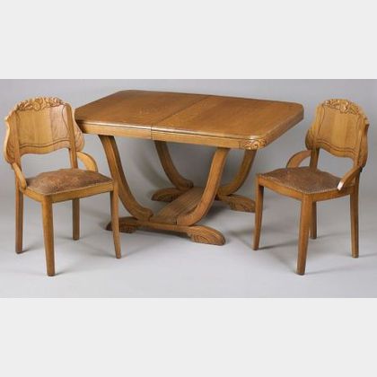 Eight-Piece European Art Deco Oak Dining Room Suite