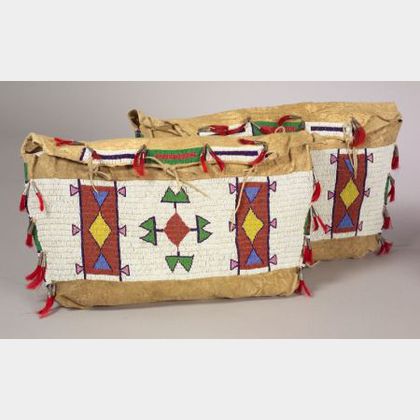 Pair of Central Plains Beaded Buffalo Hide Possible Bags