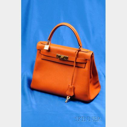 Orange Box Leather Kelly Bag, Hermes