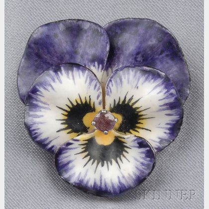 14kt Gold and Enamel Pansy Brooch