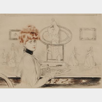 Paul César Helleu (French, 1859-1927) Madame Helleu écrivant à sa table - les tanagras