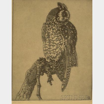 Benson Bond Moore (American, 1882-1974) Portrait of an Owl, 1933.