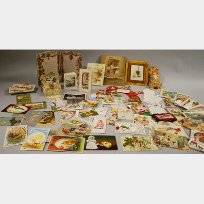Approximately 100 Late Victorian and Early 20th Century Mostly Christmas, Easter, and Holiday Postcards and Cards. 