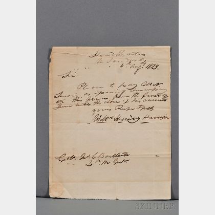 Harrison, William Henry (1773-1841) Autograph Letter Signed, 6 August 1813.