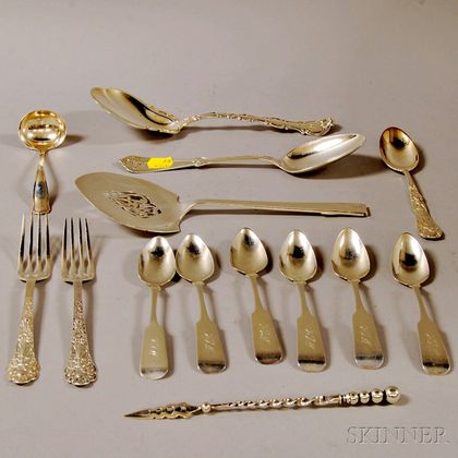 Fourteen Assorted Sterling and Coin Silver Flatware Items